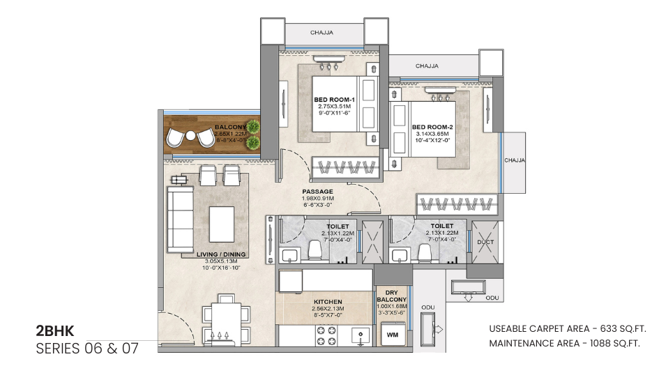 Tricity-Delta-Aevon-City-Floor-Plan-2-BHK-633-Sqft