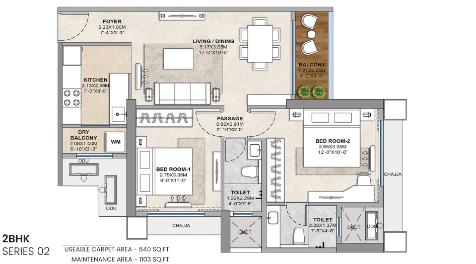 Tricity-Delta-Aevon-City-Floor-Plan-2-BHK-640-Sqft