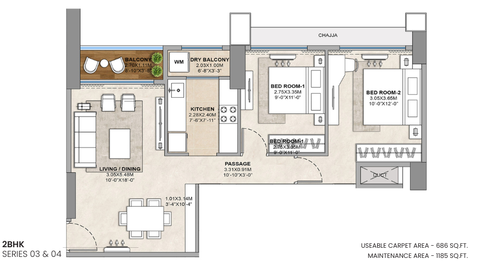 Tricity-Delta-Aevon-City-Floor-Plan-2-BHK-686-Sqft